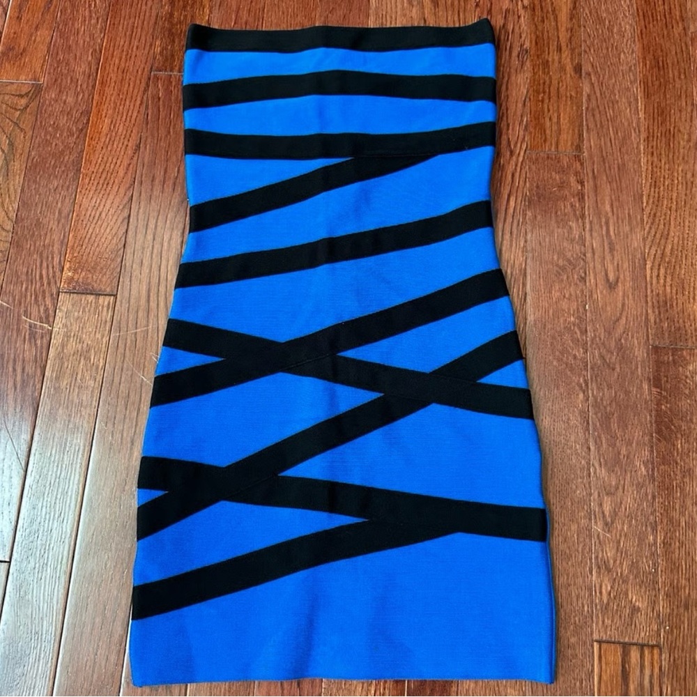 bebe Strapless Blue and Black Dress